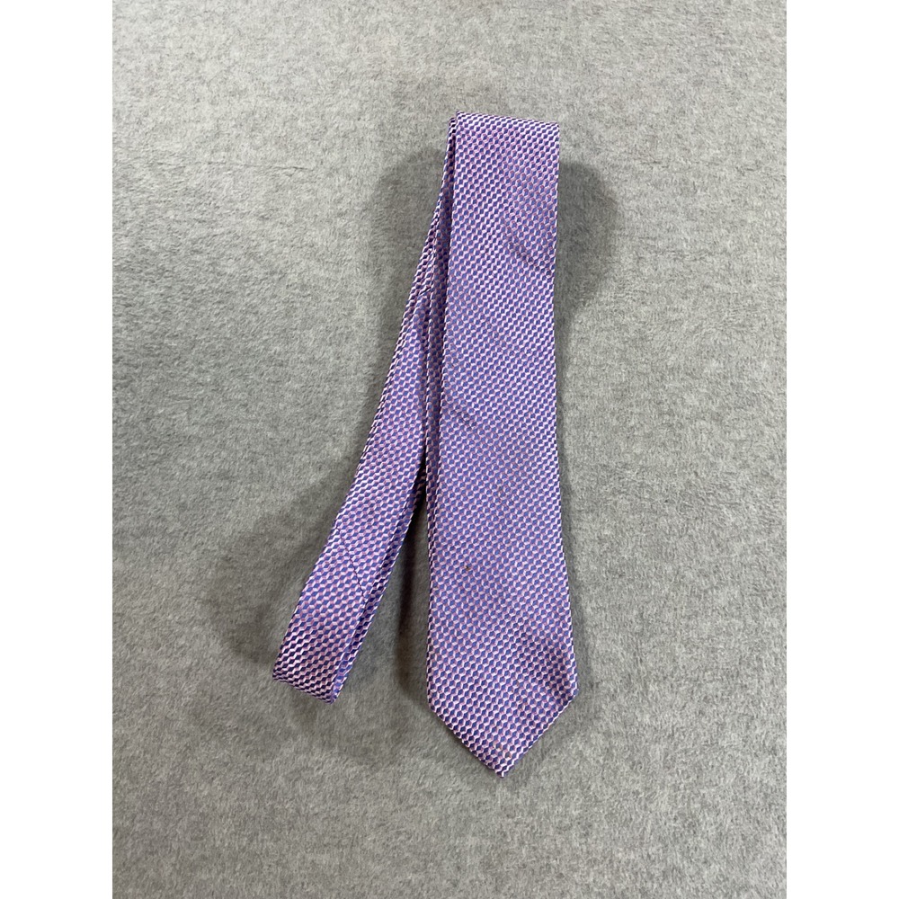 Michael Kors Mens Silk Necktie Purple Geometric Cube Pattern Formal Tie 2191